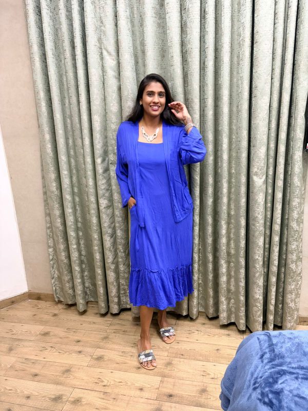 Blue long dress with shrug